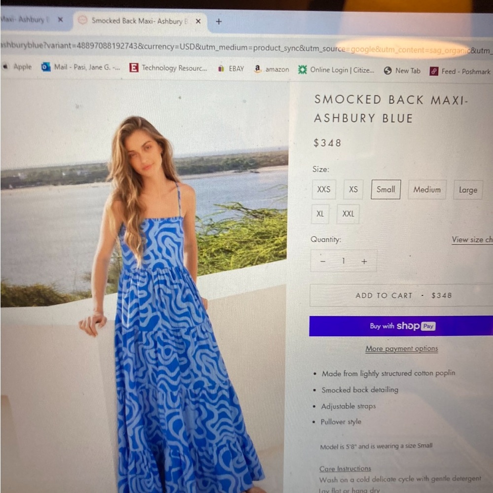 Oliphant smocked back Ashbury Blue Maxi Dress
